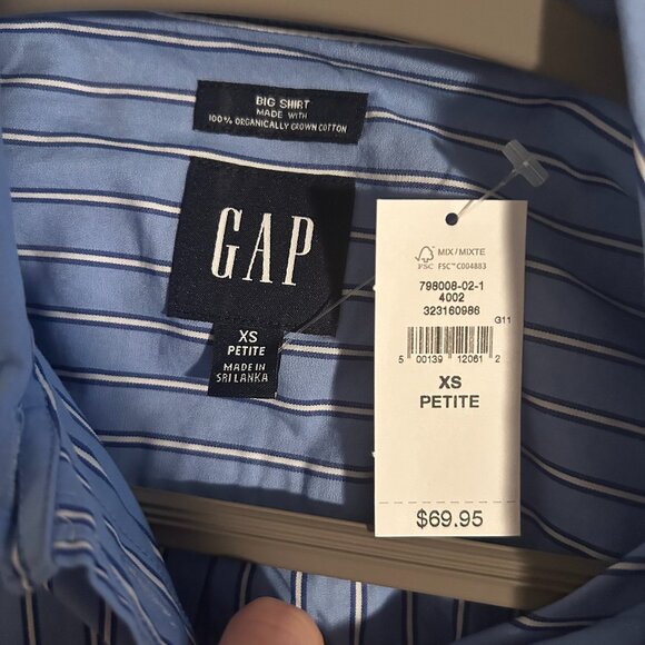 Gap Cotton Poplin Big Shirt in Blue Stripe (size Petite XS) - NEW with tags - Picture 3 of 4